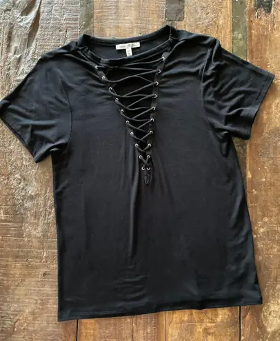 EXPRESS One Eleven Deep V-neck Lace Up Tee