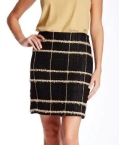 J. McLaughlin  | Elm Ribbon Metallic Tweed Pencil Skirt in Black and Gold