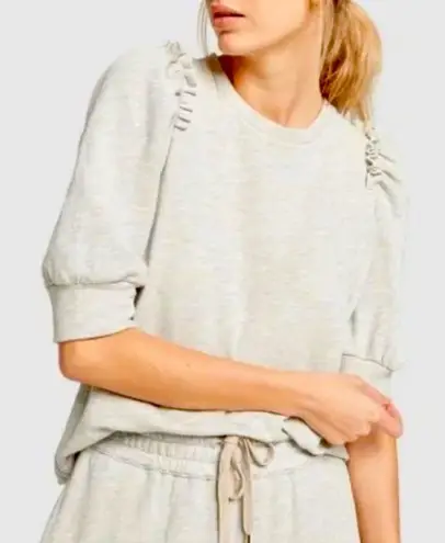 Goop G Label Women's S Puff Elbow Sleeve Sweatshirt Light Gray Demure Girlie