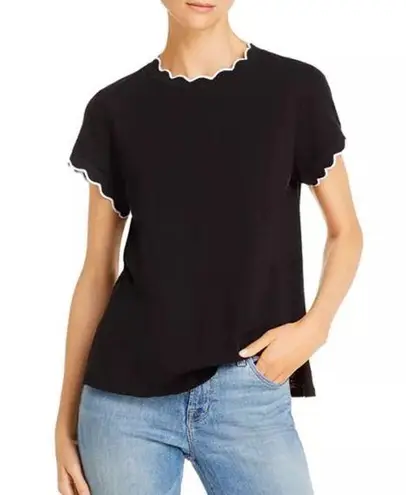 Cinq à Sept  Eve Scalloped Tee Shirt in Black XS