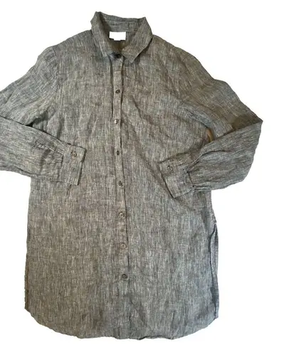 J. Jill Love Linen Top Womens Small Blue Button Up Split Hem Long Sleeve Tunic