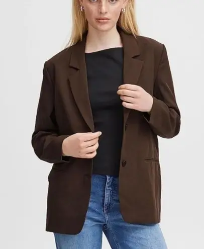 ICHI NWT Java Brown IHKATE SUS Oversized Button Loose Fit Blazer Medium