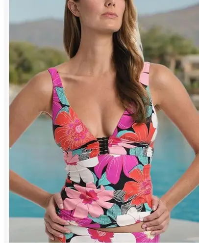 La Blanca Over the Shoulder Front Knot Tankini Swimsuit Top Size 8, New w/Tag