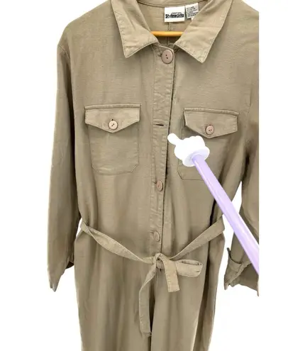 Newport News Vtg Styleworks Linen Cotton Jumpsuit Utility Boiler Suit Khaki L 14