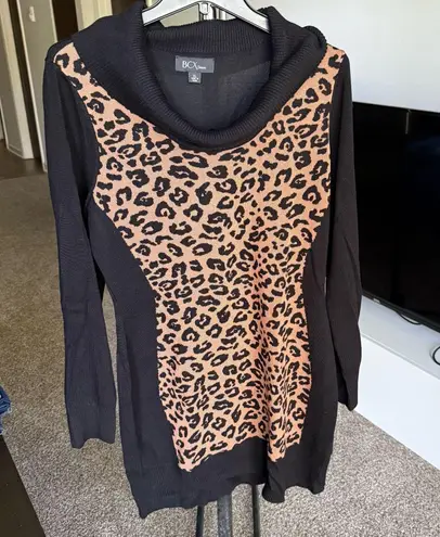 BCX WOMEN's Juniors Cowl Neck Animal Print Sweatdress