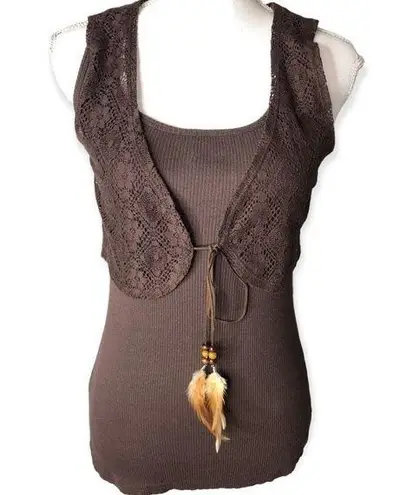 Speechless Lots of Love By  Ribbed Tank Top & Lace Cardigan Set