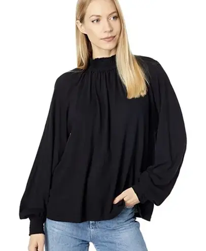 Sundry Women’s Black Smock Neck Puff Raglan Sleeve Top in Pima Cotton 2 medium Anthropologie