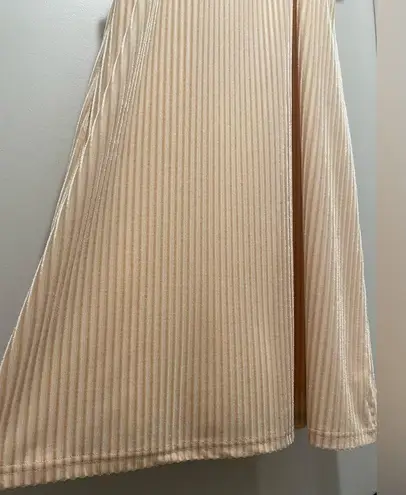 Very J Cream Beige Plisse Textured Trapeze Neck Sleeveless Dress - M