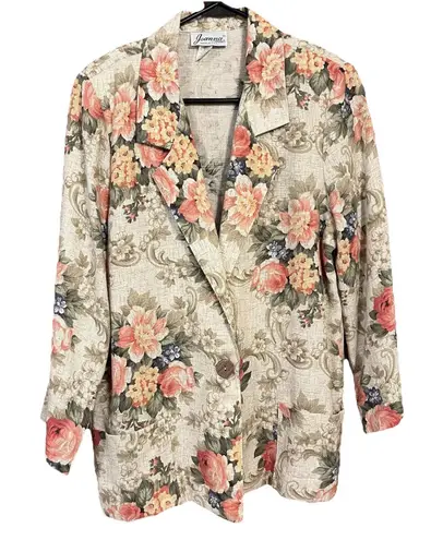 VINTAGE Joanna Blazer Womens Large Floral Tapestry Open 90s Autumn Preppy Pink
