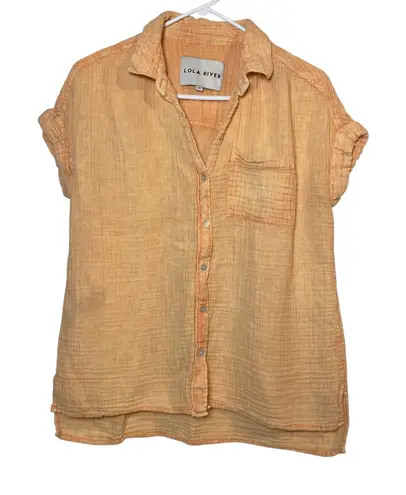 Lola River Gauze Button Down Shirt Short Sleeve Relaxed Fit Orange Muslin Light Size M