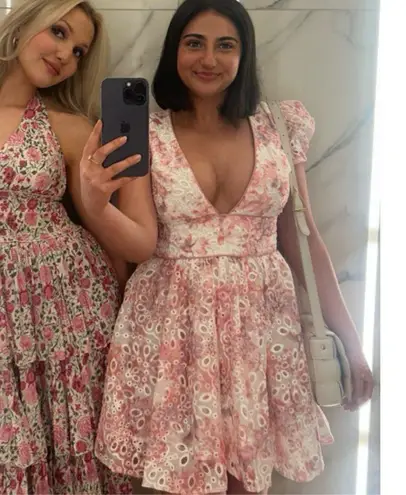 Bardot Tamarin Broderie Short-Sleeve V-Neck Embroidered Lace Mini Dress