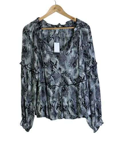 NWT Sofia Jeans Blouse Womens S Gray Snake Print Ruffle Boho Whimsigoth Witchy