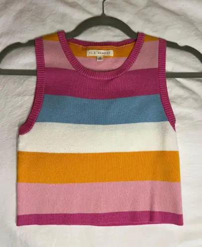 LA Hearts Pink white yellow and blue striped sleeveless cropped sweater size small