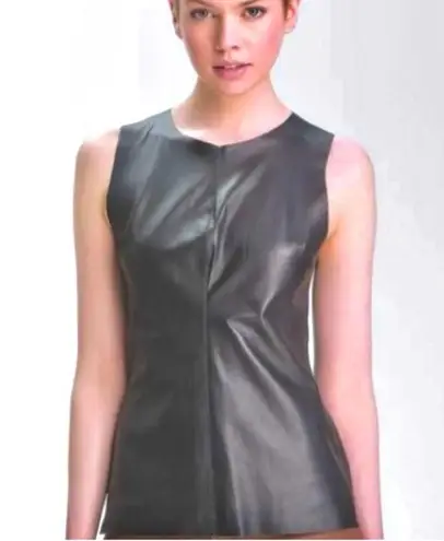 PJK Patterson J.Kincaid Vena Shell Black 100% Lamb Leather Top Size S Zip Back