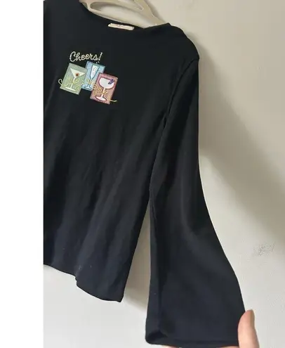 Vintage Black Women’s Shirt With Martini Glass Retro Artsy Vibes Size Large