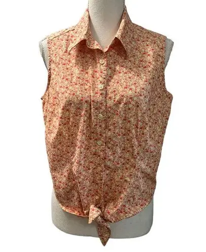 Casual Corner Annex 60s 70s Floral Bohemian Collared Tie Waist Crop Top Sz L Orange Size L