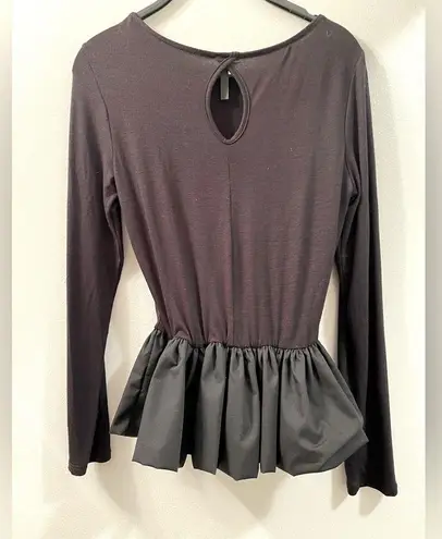 Shelly Black Long Sleeve Peplum Bubble Top Size M
