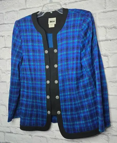 Leslie Fay Vintage plaid gingham blazer jacket blue office career size 12.