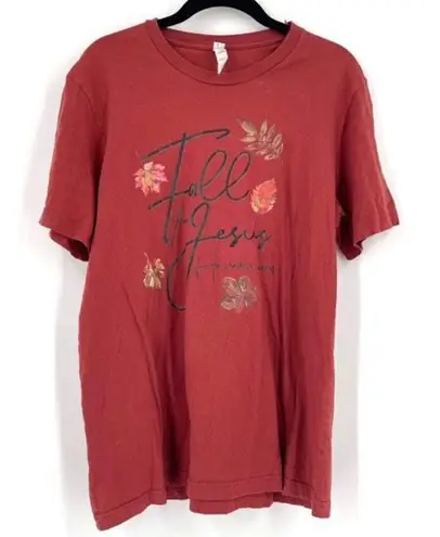 Bella Canvas  Fall for Jesus He Never Leaves Graphic‎ shirt Large Red religious - Image 1