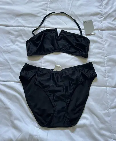 NWT Spiegel Womens 10 Bikini Set 2PC Black Top Bottom High Waisted Vintage 90s