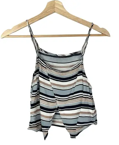 Lulu's Blue & White Horizontal Stripe Crop Tank Top M Size M