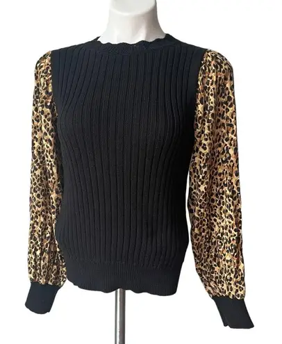 Current Air Cheetah Contrast Sweater Top