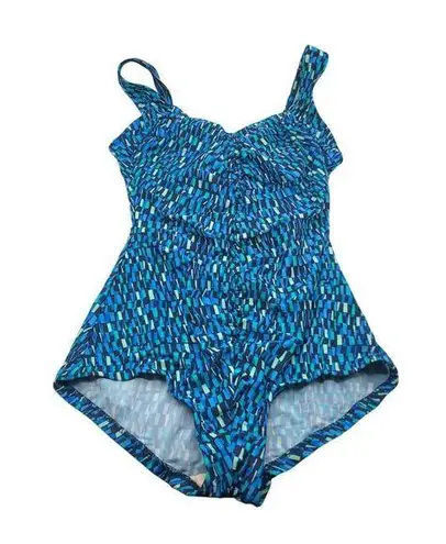 Maxine of Hollywood One-Piece Blue Geometric Swimsuit Molded Cups Shelf Bra 12