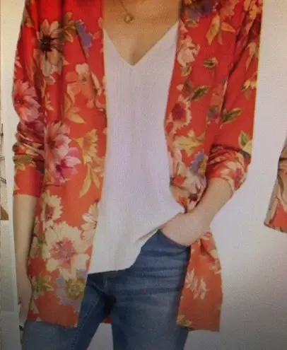 Johnny Was  Oversized Floral Blazer Red Print size L