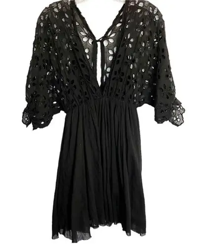 Free People ✨ One Black Bella Notte Mini Dress Eyelet Sleeve✨