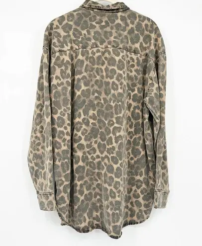 Pam & Gela  Revolve Womens Oversized Leopard Print Button Front Shirt Size S