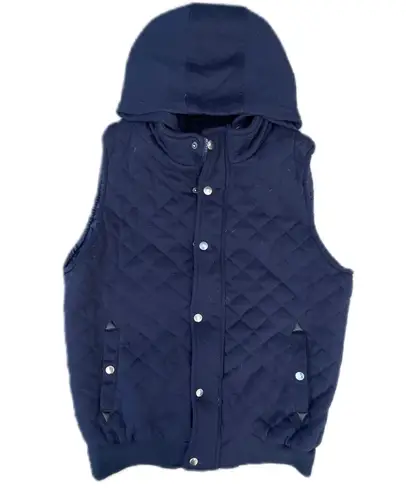 Yoki New York Navy Blue Quilted Hoodie Vest Jacket