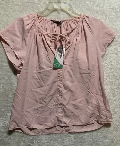 Velvet Heart Pink Tencel Flutter Sleeve Tie Neck Button Front Blouse Shirt M