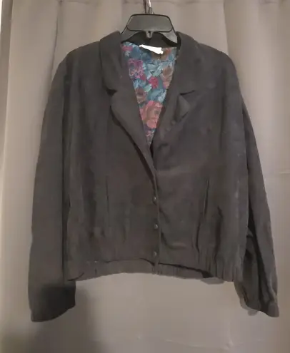 Jessica Scott Black Floral Blazer Large, Vintage Shoulder Pads Jacket, Women's