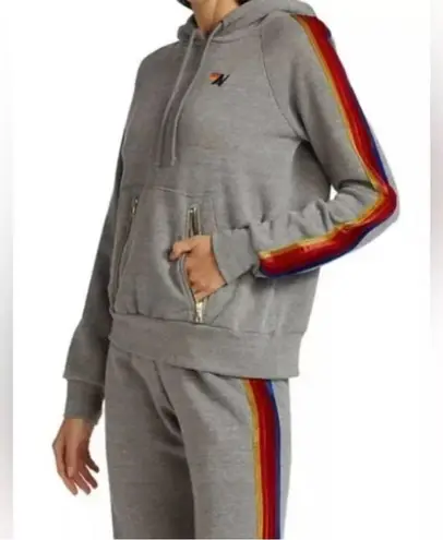 Aviator Nation Rare Rainbow Velvet Stripe Pullover Hooded Sweatshirt