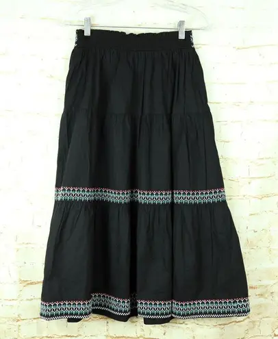 by We Are Sundays Midi Skirt Womens S Black Riya Tiered Embroidered Boho