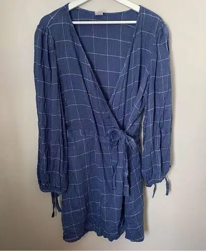 Melrose and Market Dress Long Sleeve Plaid Blue Mini Casual
