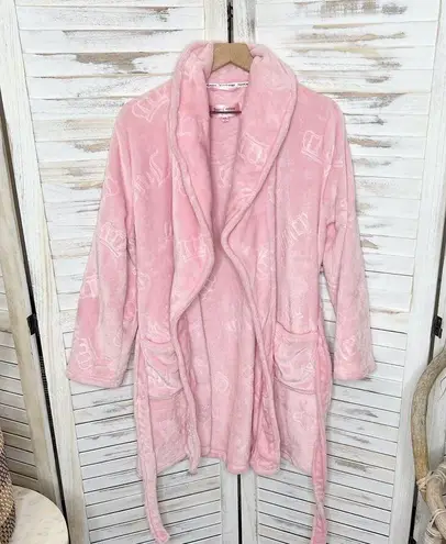 Juicy Couture  Sleepwear Women's L XL Housecoat Robe Pink Belt Crowns Barbie Y2K