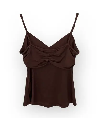 BCBGMAXAZRIA  ✿ Silk Blend Sequin Wood Bead Spaghetti Strap Cami Top ✿ Brown ✿ M