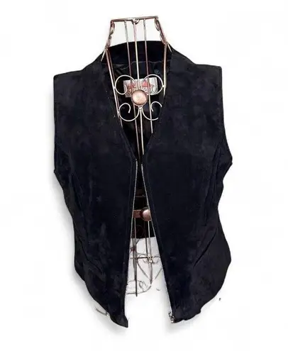 Vintage Saguaro West Trading Co Black Suede Leather Zip Vest – Made in Korea L Size 12