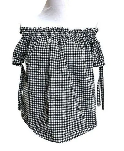 L.o.g.g Black and White Checker off Shoulder Ruffled Cap Sleeve Blouse Size 6