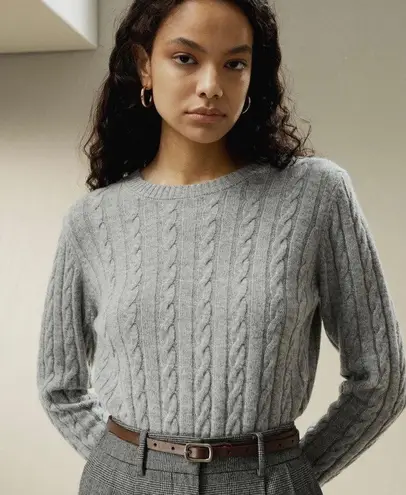 Vintage Gray Cotton Classic Coastal Fisherman Cable Knit Sweater Large