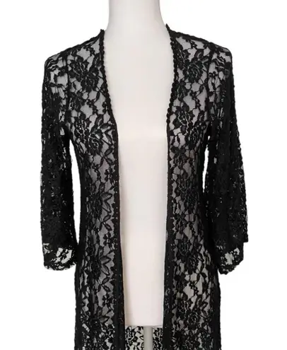 MAUVE Dressy Black Floral Lace Maxi Open Long Cardigan Size Small NWT