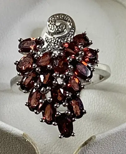 Garnet Grape Cluster Ring Silver Cocktail Ring Genuine Women's 3.71CTW Sz 8 New Red