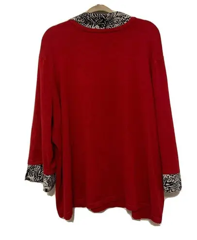 Maggie Barnes Womens Plus Size 4X 30 32W Red Printed V-Neck Sweater Shirt Blouse