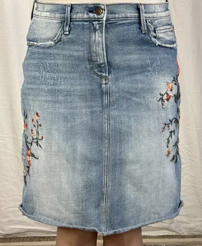 Driftwood Anthropologie Womens Floral Embroidered Stretch Denim Skirt Size 31/12