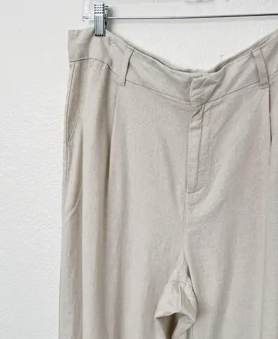 [Sound/Style] Neutral Beige Cream Wide Leg Linen Blend Pleated Trouser Pants 16