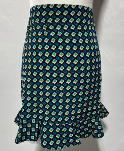 Band Of The Free New Diamond Print Ruffle Mini Skirt Colette Black Teal Size XS