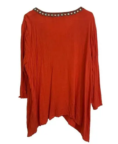 Soft Surroundings Orange Gauze Beaded Vneck Boho Resort wear Bohemian boho 2X