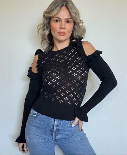 Jill Stuart Perforated Cutout Shoulder Knit Top