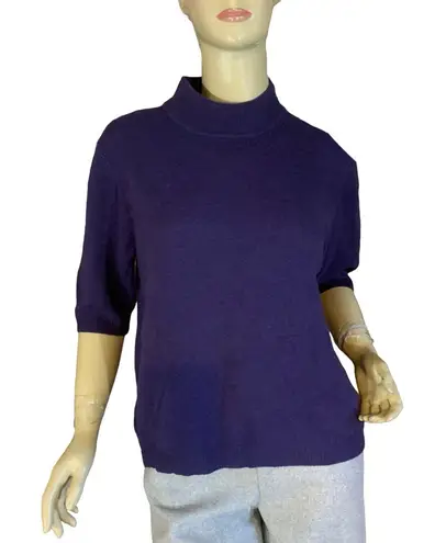 Grace PURPLE CASHMERE KNIT MOCK NECK SHORT SLEEVE PULL OVER SWEATER (XL)